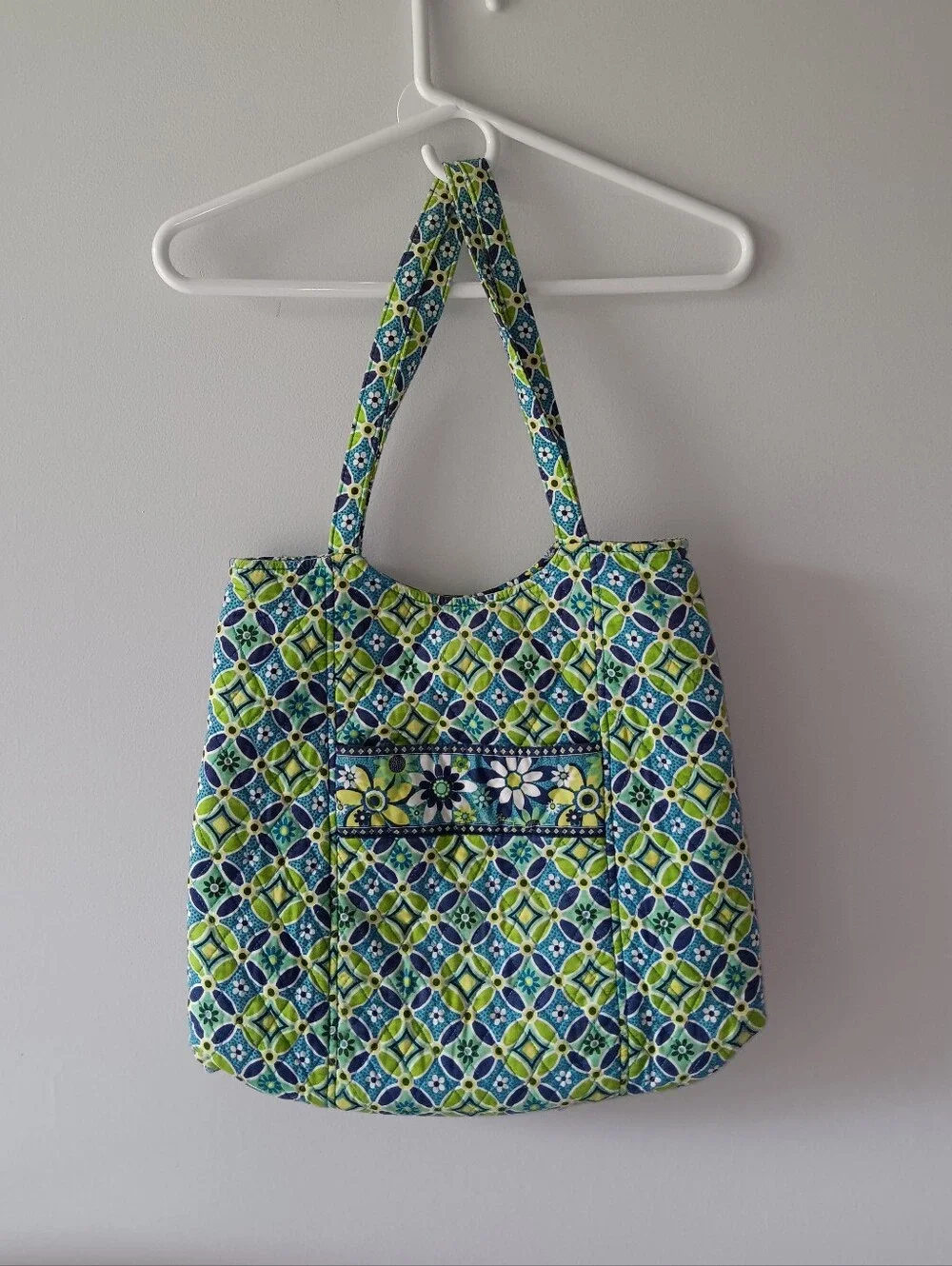 Vera Bradley Daisy Daisy Tote Bag Double Strap Pocket Blue Green Yellow Blue